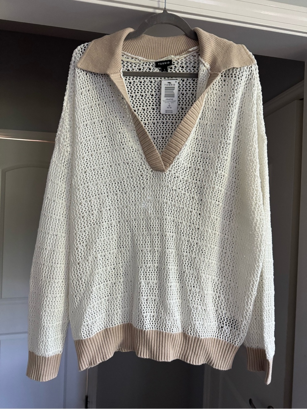 NWT Torrid Open Stitch Collared Sweater Ivory Tan Size 1X 100% Cotton Preppy